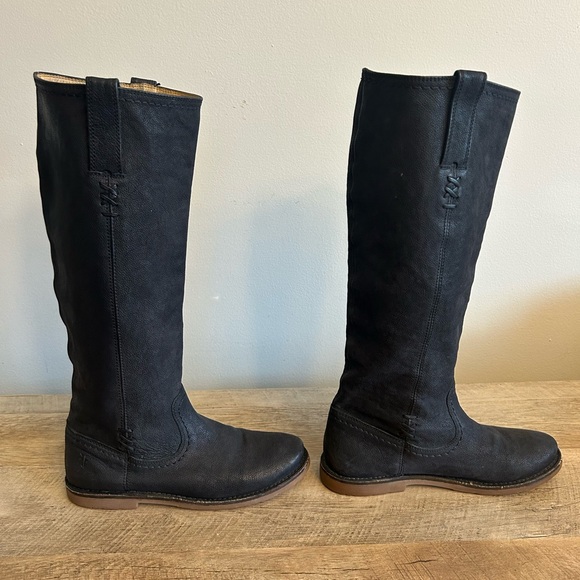 Frye Celia x Stitch Tall Riding Boots Womens Size 6B Black Leather Pull on - Picture 2 of 16